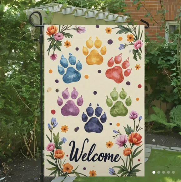 Colorful Paw Print Welcome Garden Flag 2/12 - Picture 1 of 6